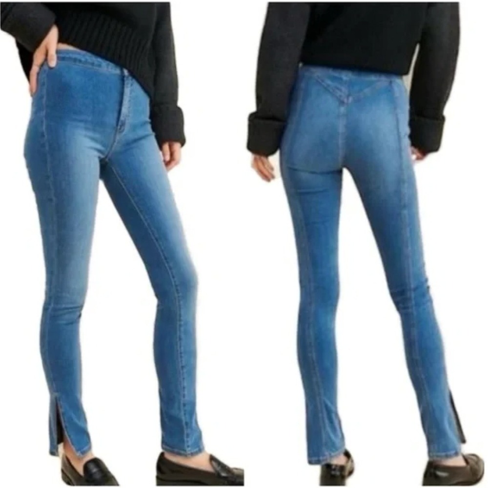 Free People We The Free Riley Skinny Jeans Women's 25 Medium Wash Split Hem Mid